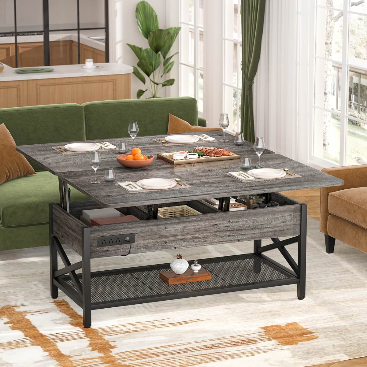 Mesa Ratona Centro Extensible Led Convertible A Mesa Comedor