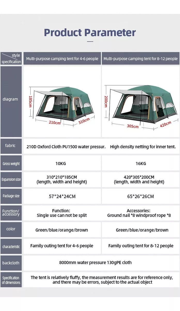 Carpa Camping 5 A 12 Pers 2 Habitaciones 1 Living Impermeable