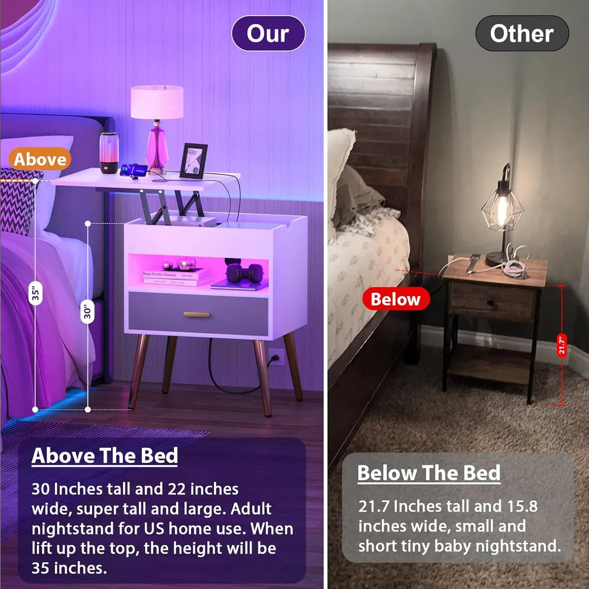 Mesas De Luz C/ Cajón, Estación De Carga Tapa Aérea Dormitorio