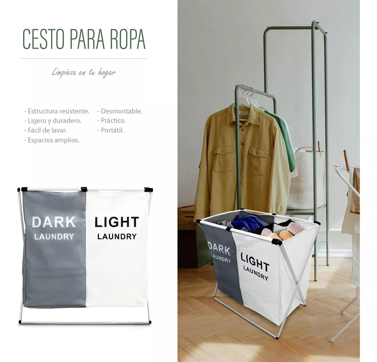 Canasto Ropa Sucia Cesto Organizador dos y tres colores