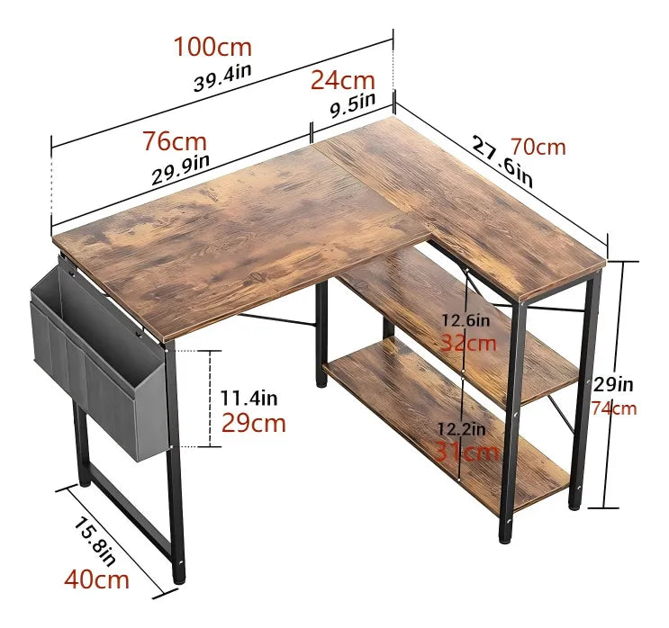Escritorio En L Con 2 Estantes Y Archivador Colgante