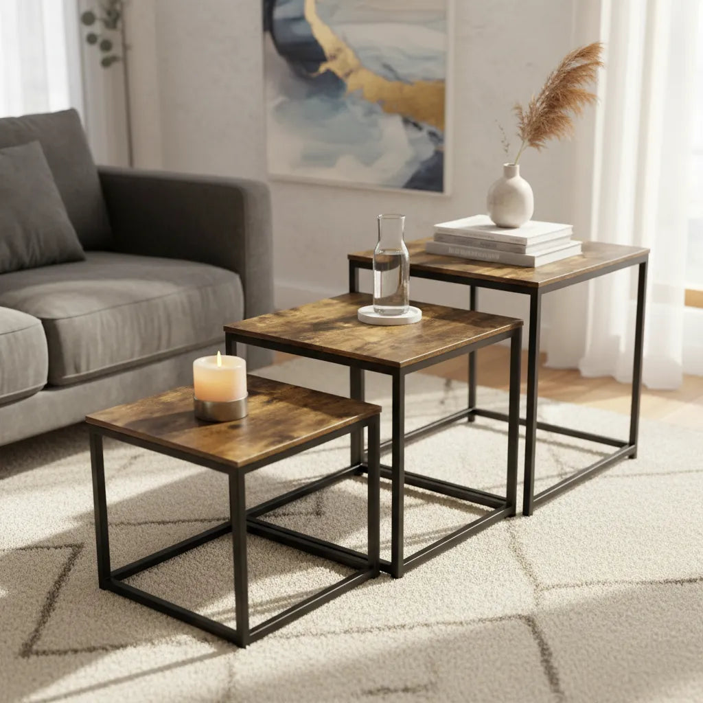 Juego De 3 Mesa Nido Ratona Centro Living De Madera