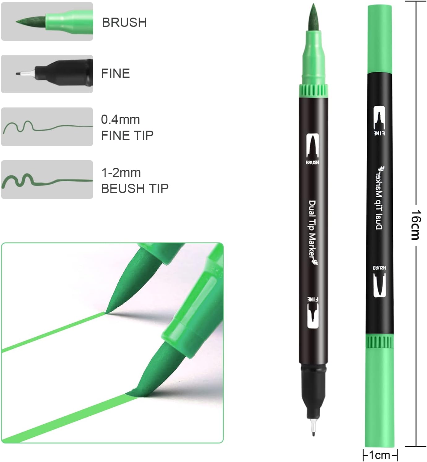Set De 72 Marcadores Con Doble Punta Fina Y Pincel + Estuche