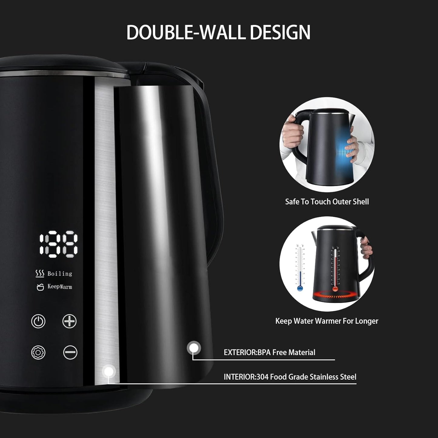 Jarra Eléctrica Pantalla Táctil Digital 1.6l 1200w