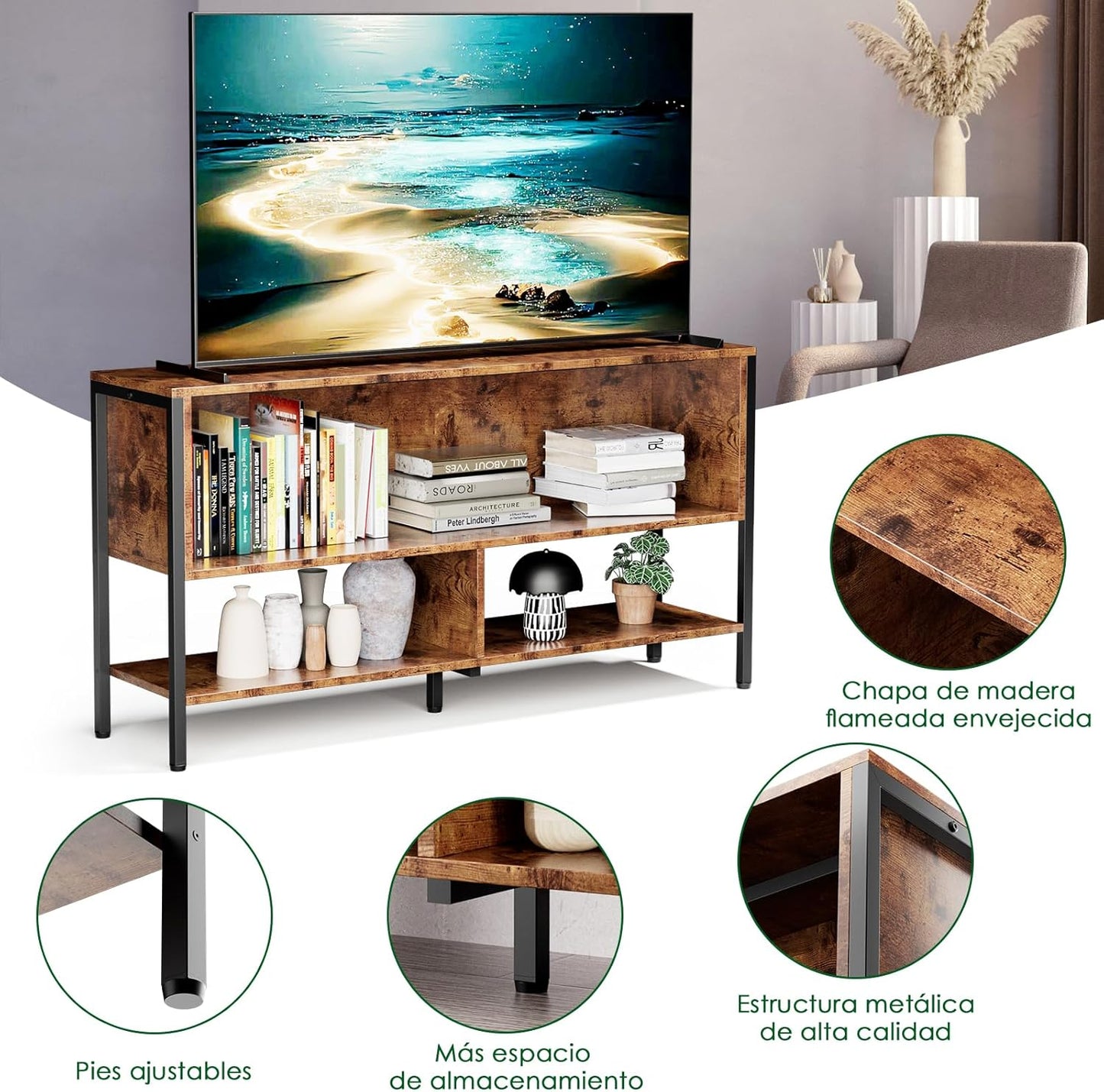 Rack Mueble Para Tv Con Estantes Minimalista Living
