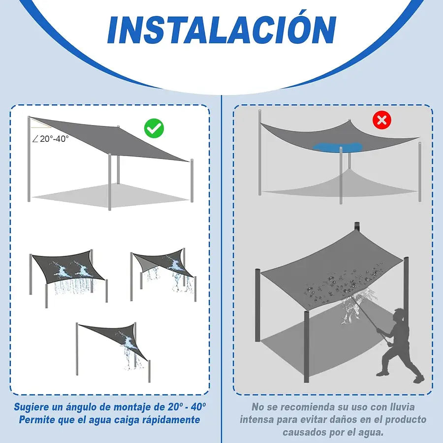 Toldo Vela Rectangular Impermeable 4x3 Cuerdas