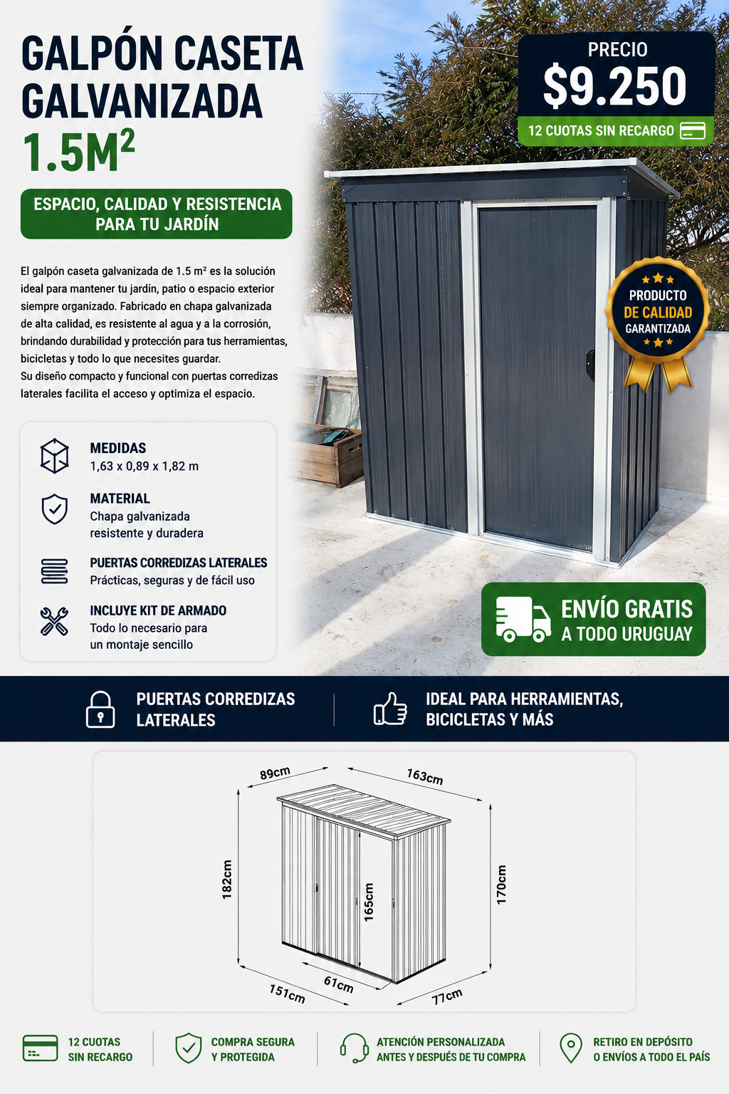 Galpón Caseta Galvanizada 1.5 m2