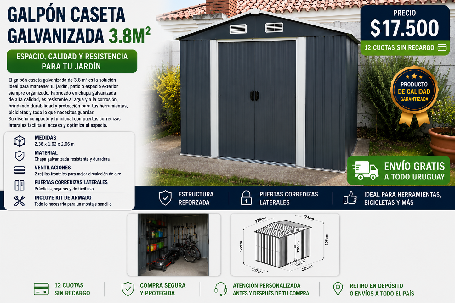 Galpón Caseta Galvanizada 3.8m2