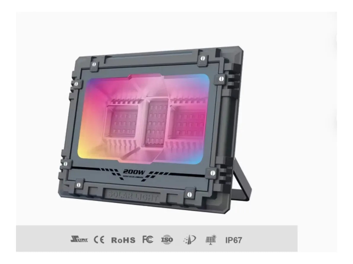 Foco Reflector Solar 200w Rgb Panel Y Control + Bluetooth