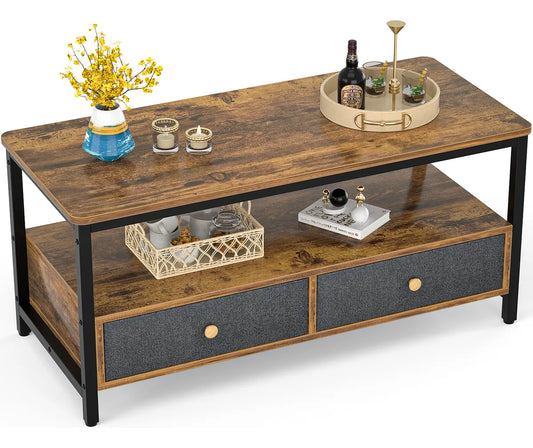 Mesa Ratona De Centro Con Estante Y Dos Cajones