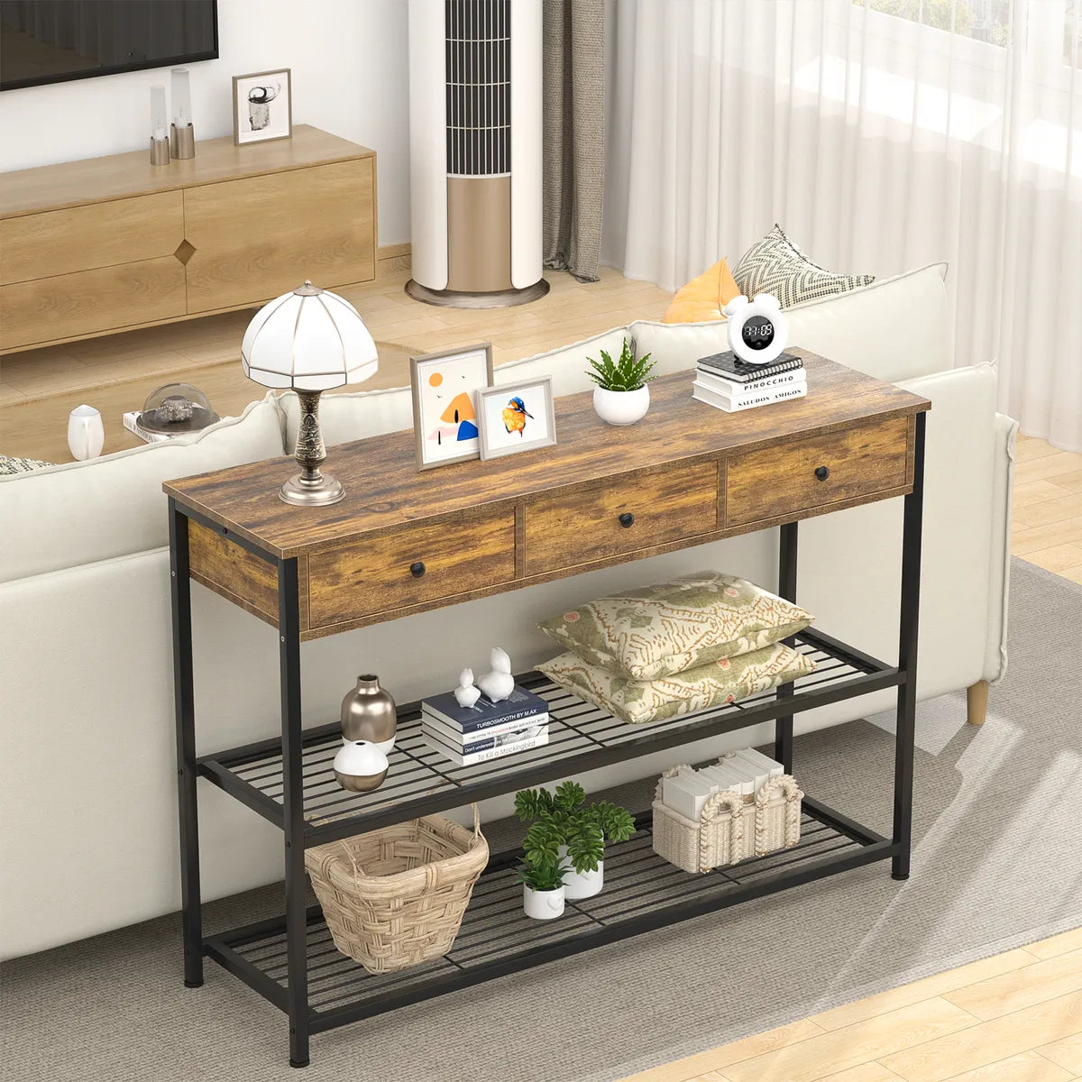 Mesa De Arrime Recibidor 3 Cajones 2 Estantes Living