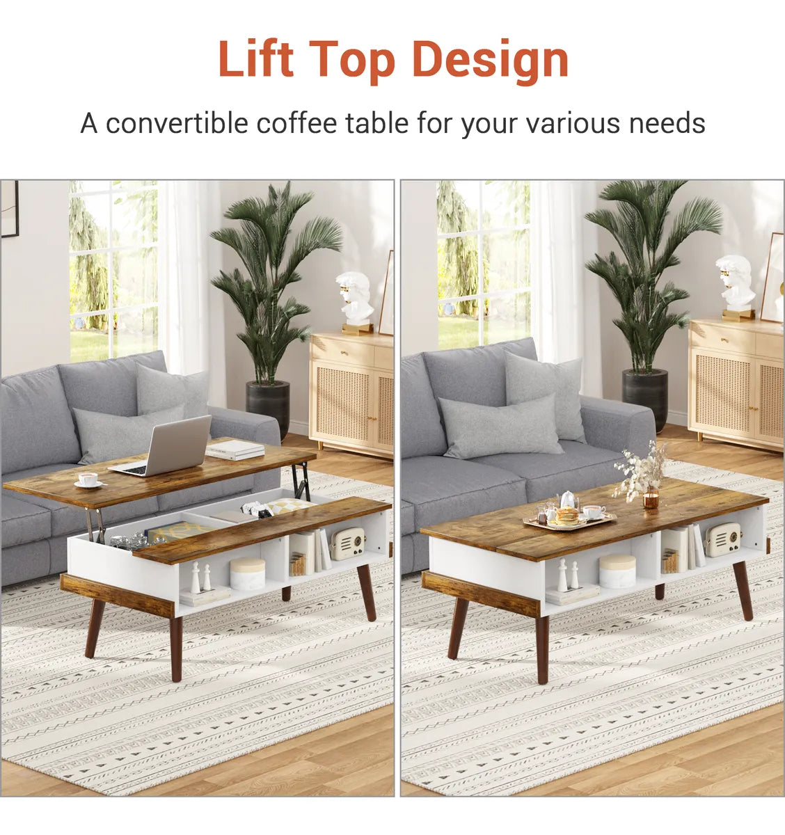 Mesa Ratona Auxiliar De Centro Elevable C/2 Almacenamiento