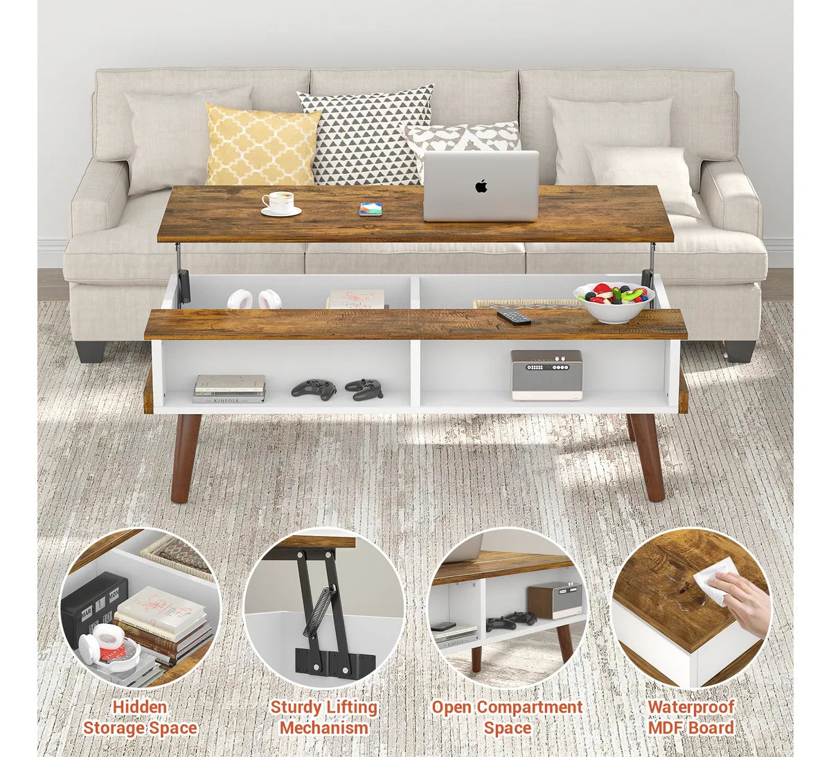 Mesa Ratona Auxiliar De Centro Elevable C/2 Almacenamiento