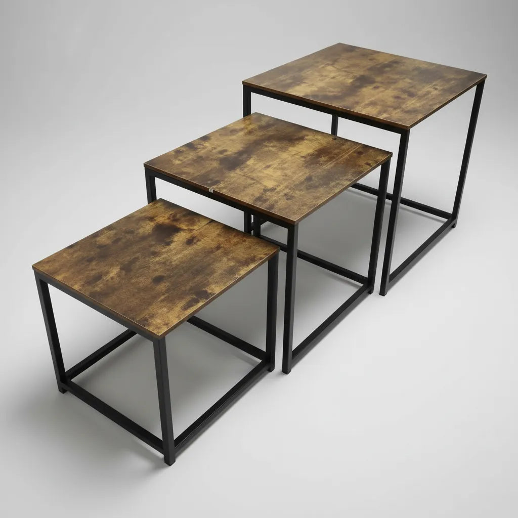 Juego De 3 Mesa Nido Ratona Centro Living De Madera