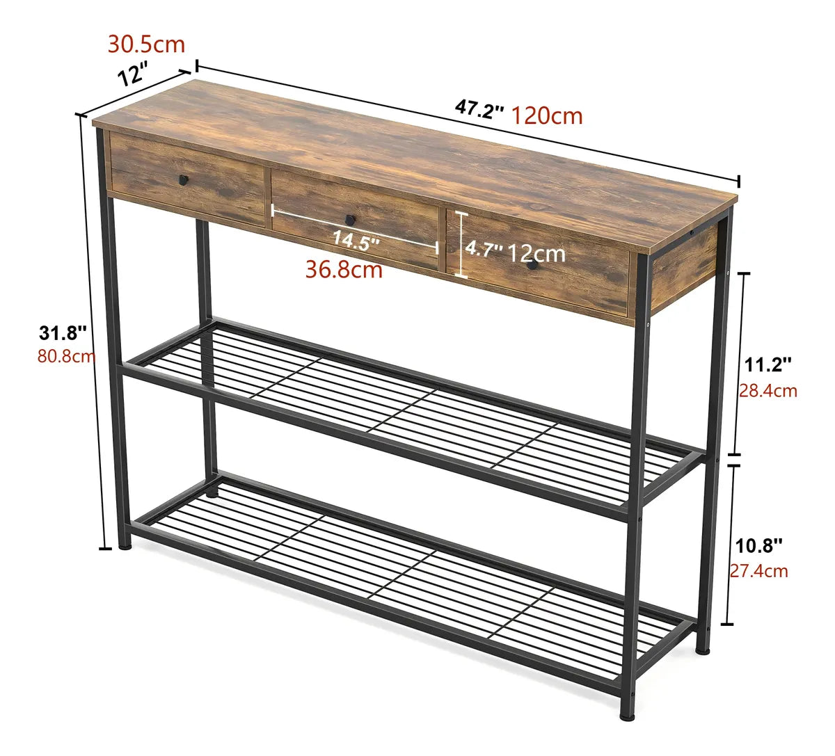 Mesa De Arrime Recibidor 3 Cajones 2 Estantes Living