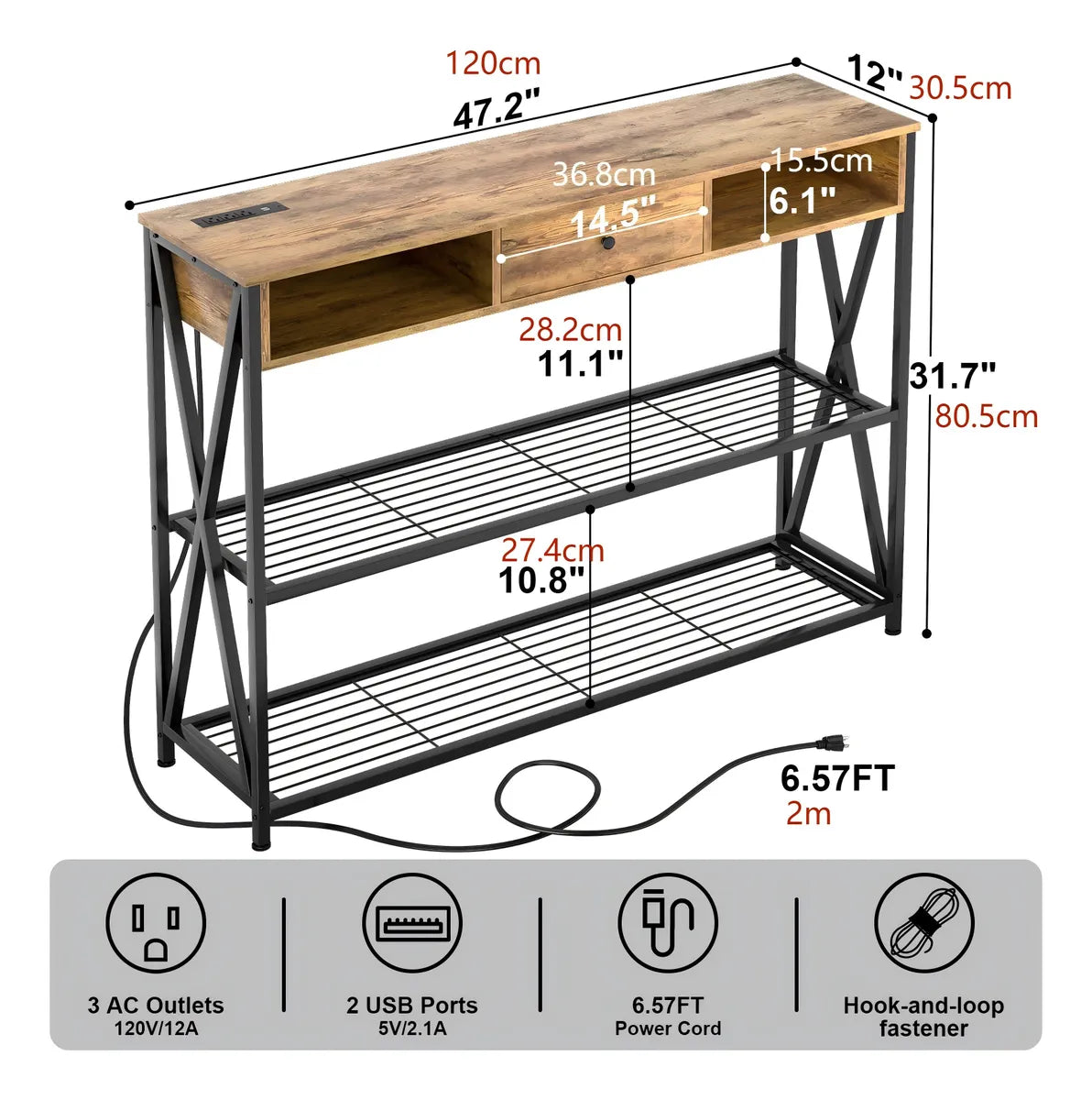 Mesa De Arrime Recibidor 1 Cajón 2 Estantes Living