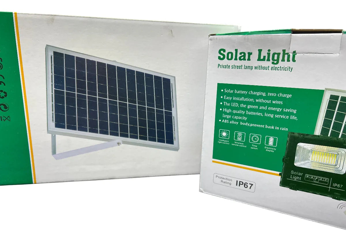 Foco Solar 100w Reflector Ip67 C/panel Y Control Blanco Frio