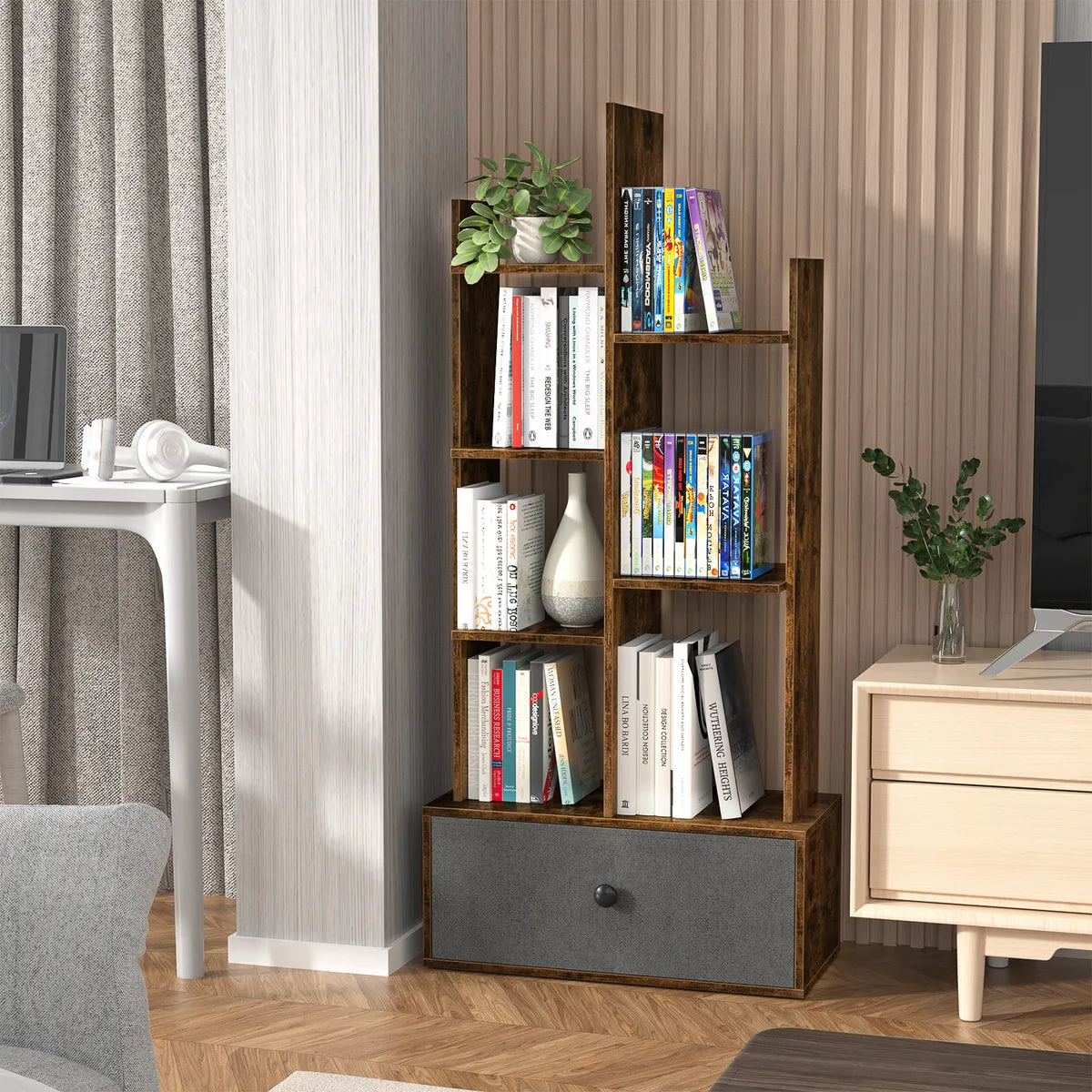 Estantería Biblioteca Repisa 7 Estantes 1 Cajón