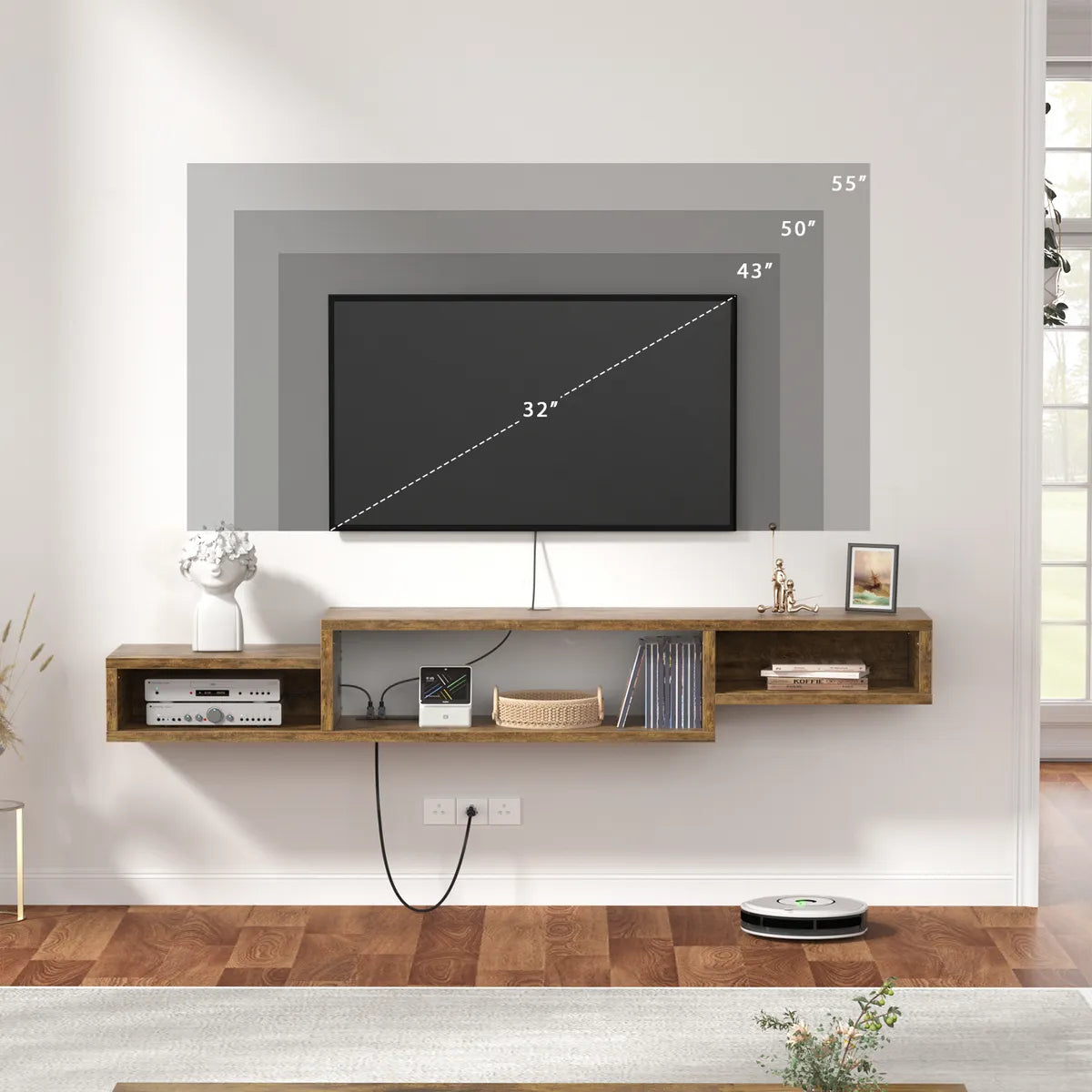 Rack Modular Aéreo Para Tv C/ 3 Estantes C/ Toma Corriente