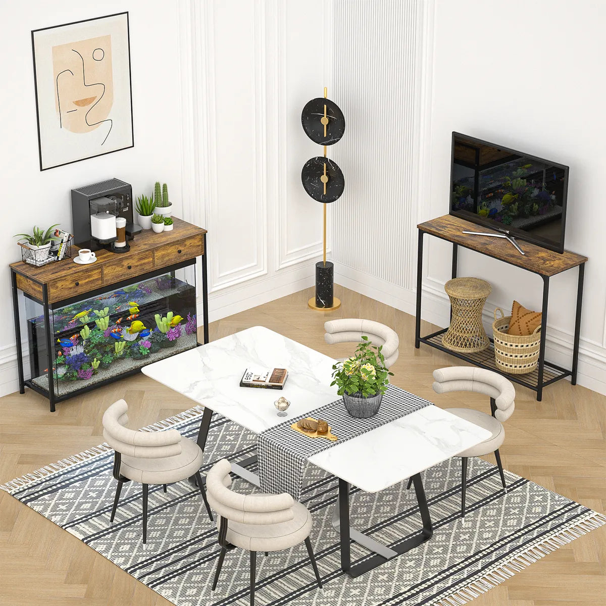 Mesa De Arrime Recibidor 3 Cajones 2 Estantes Living