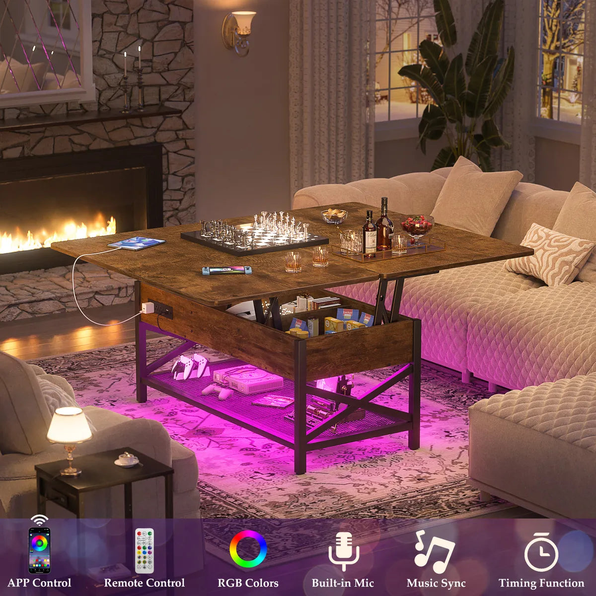 Mesa Ratona Centro Extensible Led Convertible A Mesa Comedor