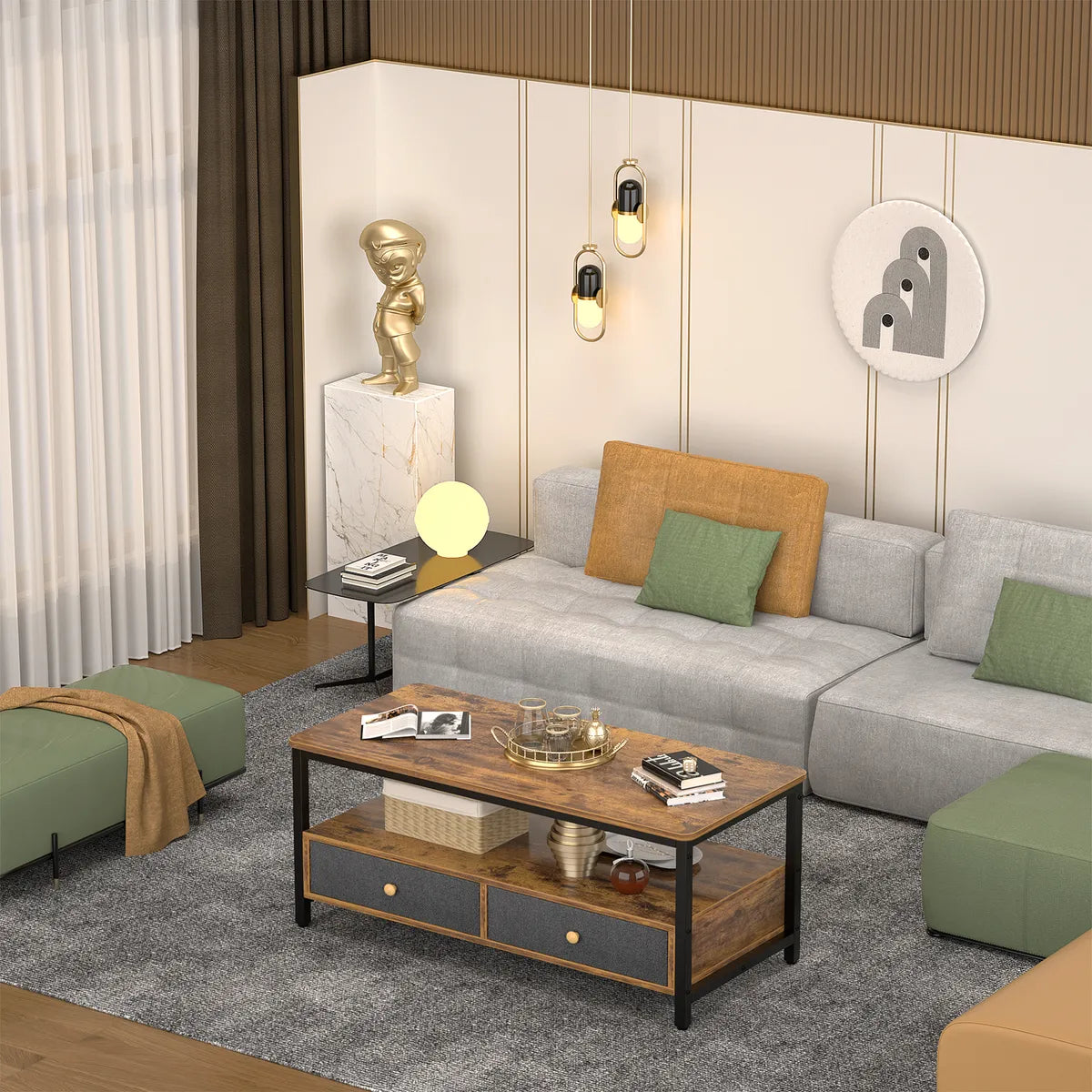 Mesa Ratona De Centro Con Estante Y Dos Cajones