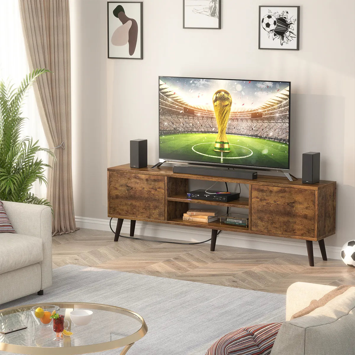 Rack Tv 2 Estantes 2 Cajones C/ Toma Corriente Incorporado