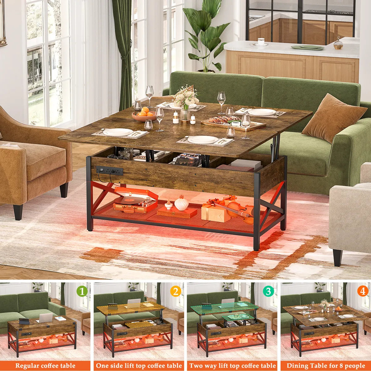 Mesa Ratona Centro Extensible Led Convertible A Mesa Comedor