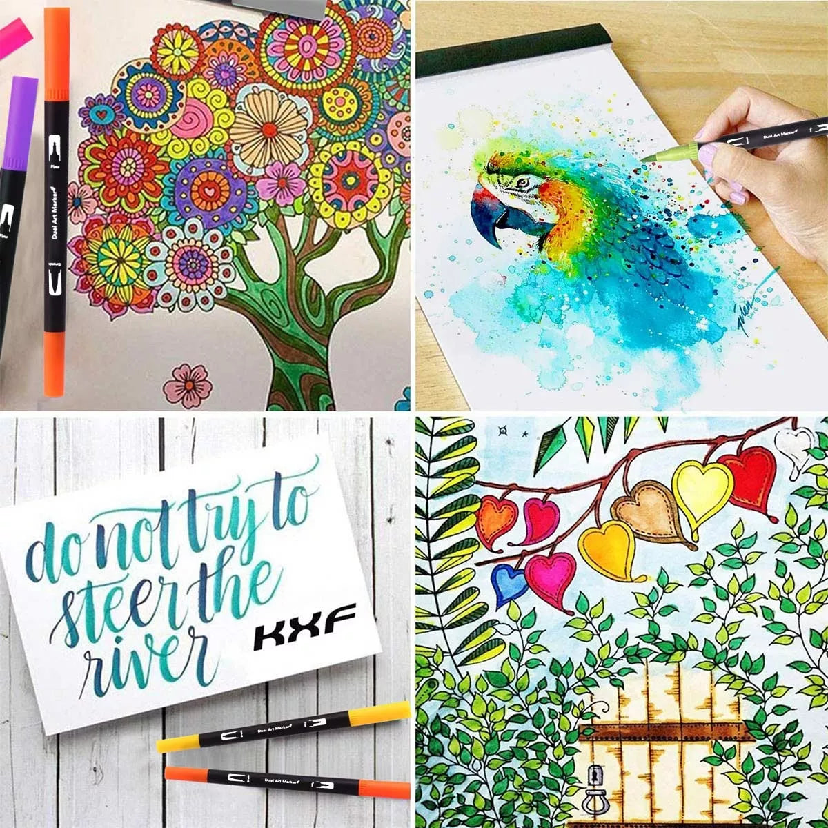 Set De 72 Marcadores Con Doble Punta Fina Y Pincel + Estuche