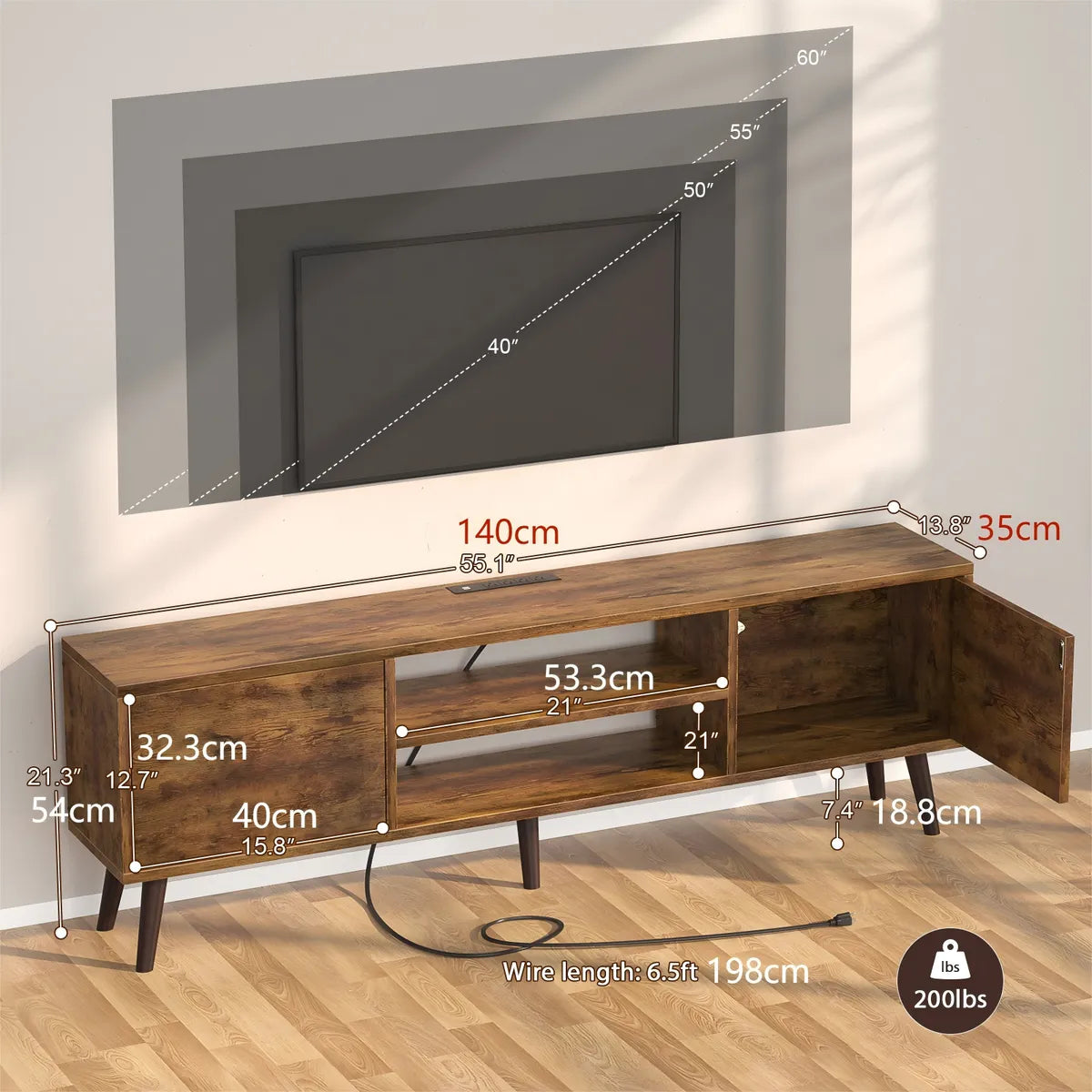 Rack Tv 2 Estantes 2 Cajones C/ Toma Corriente Incorporado