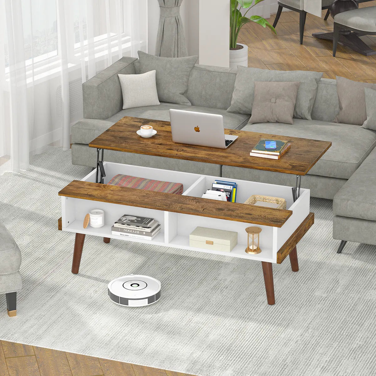 Mesa Ratona Auxiliar De Centro Elevable C/2 Almacenamiento