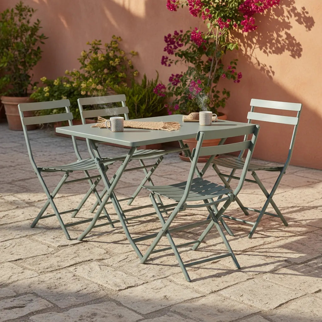 Mesa Plegable Y 4 Sillas Acero