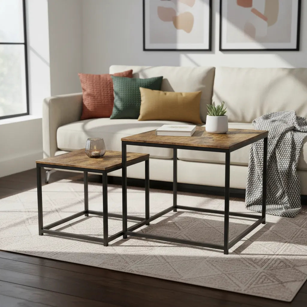 Juego De 2 Mesa Nido Ratona Centro Living De Madera