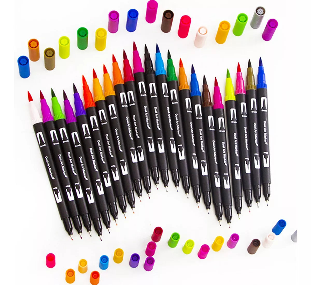 Set De 72 Marcadores Con Doble Punta Fina Y Pincel + Estuche