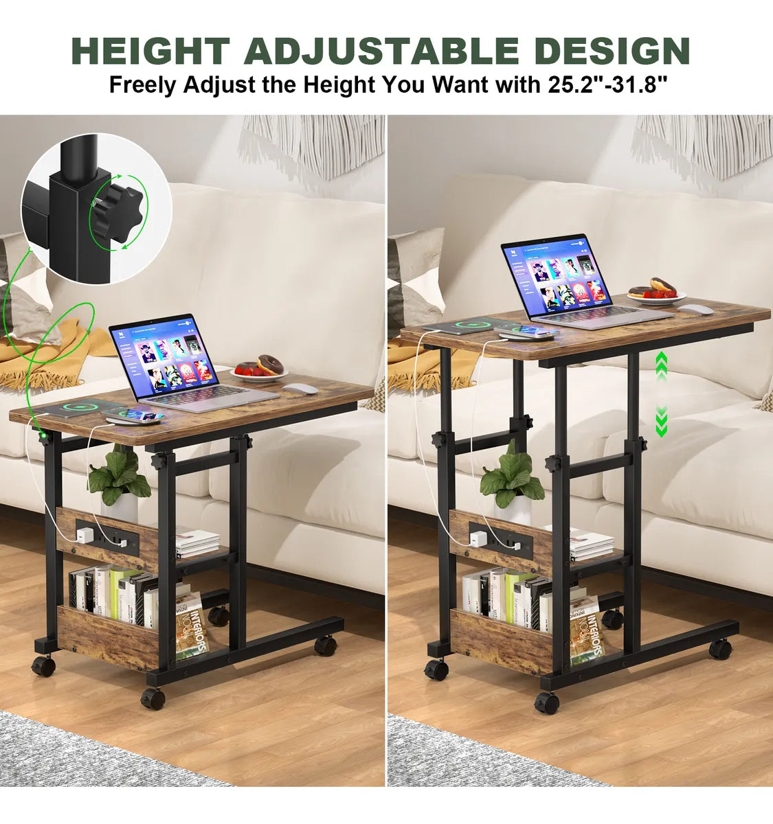 Mesa Auxiliar Ajustable Altura + Ruedas 2 Estantes