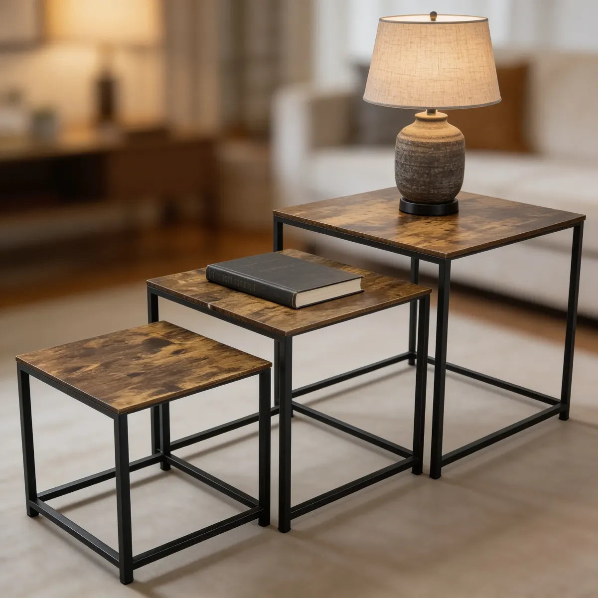 Juego De 3 Mesa Nido Ratona Centro Living De Madera