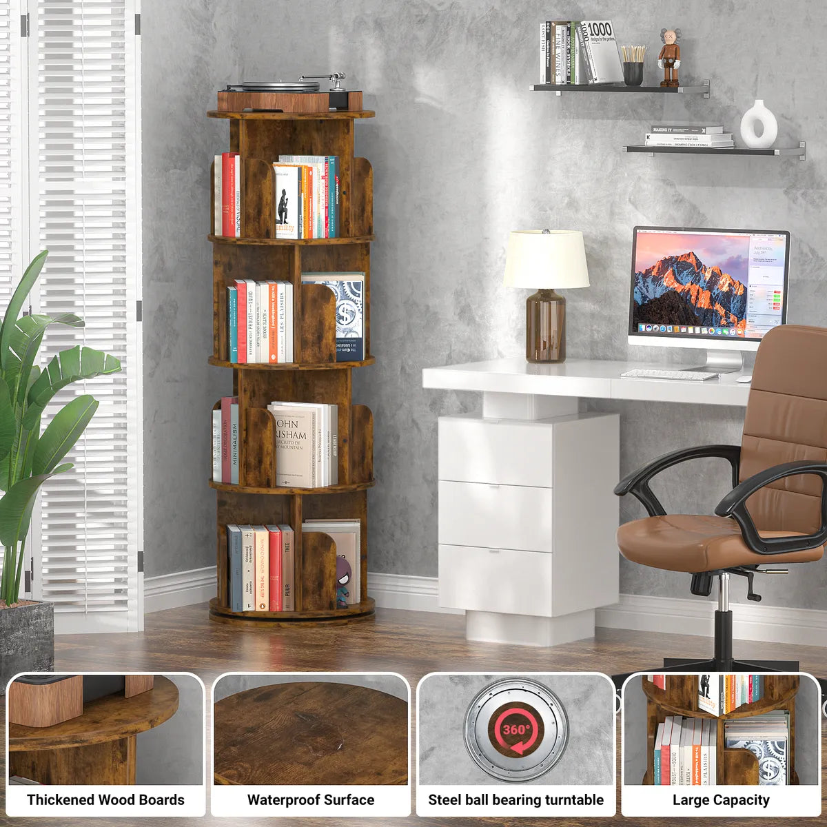 Biblioteca Repisa Estantería Giratoria Berdeal 130x40 Mdf