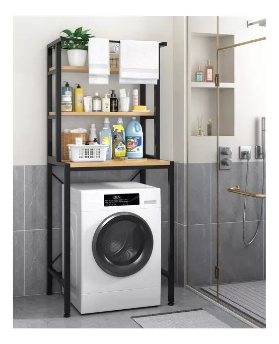 Estantería Mueble Acero Y Madera Multiuso P/ Lavarropa Baño