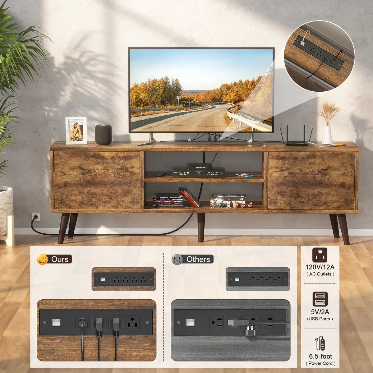 Rack Tv 2 Estantes 2 Cajones C/ Toma Corriente Incorporado