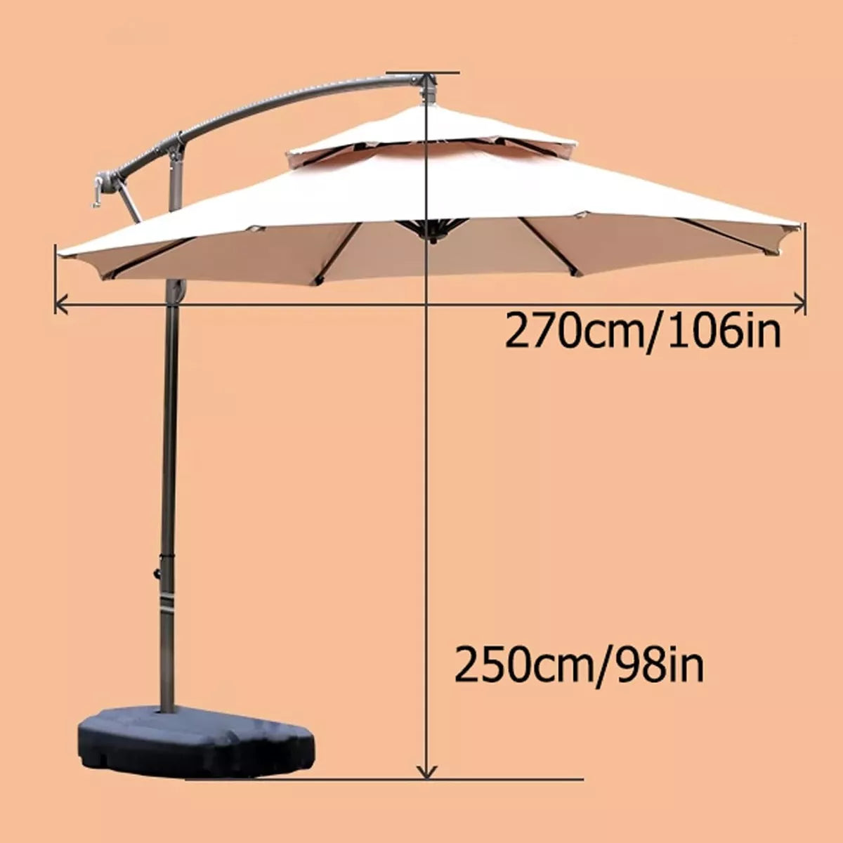 Sombrilla 2.70 Impermeable Filtro UV C/base Patio Jardín