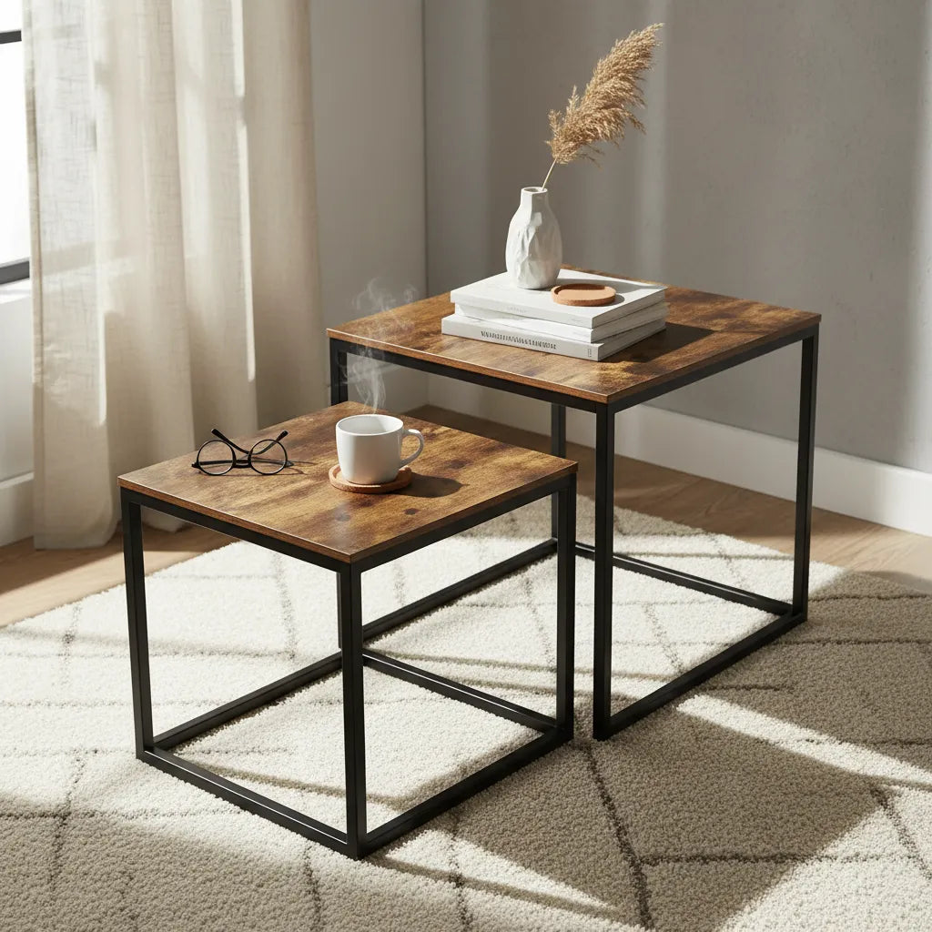 Juego De 2 Mesa Nido Ratona Centro Living De Madera