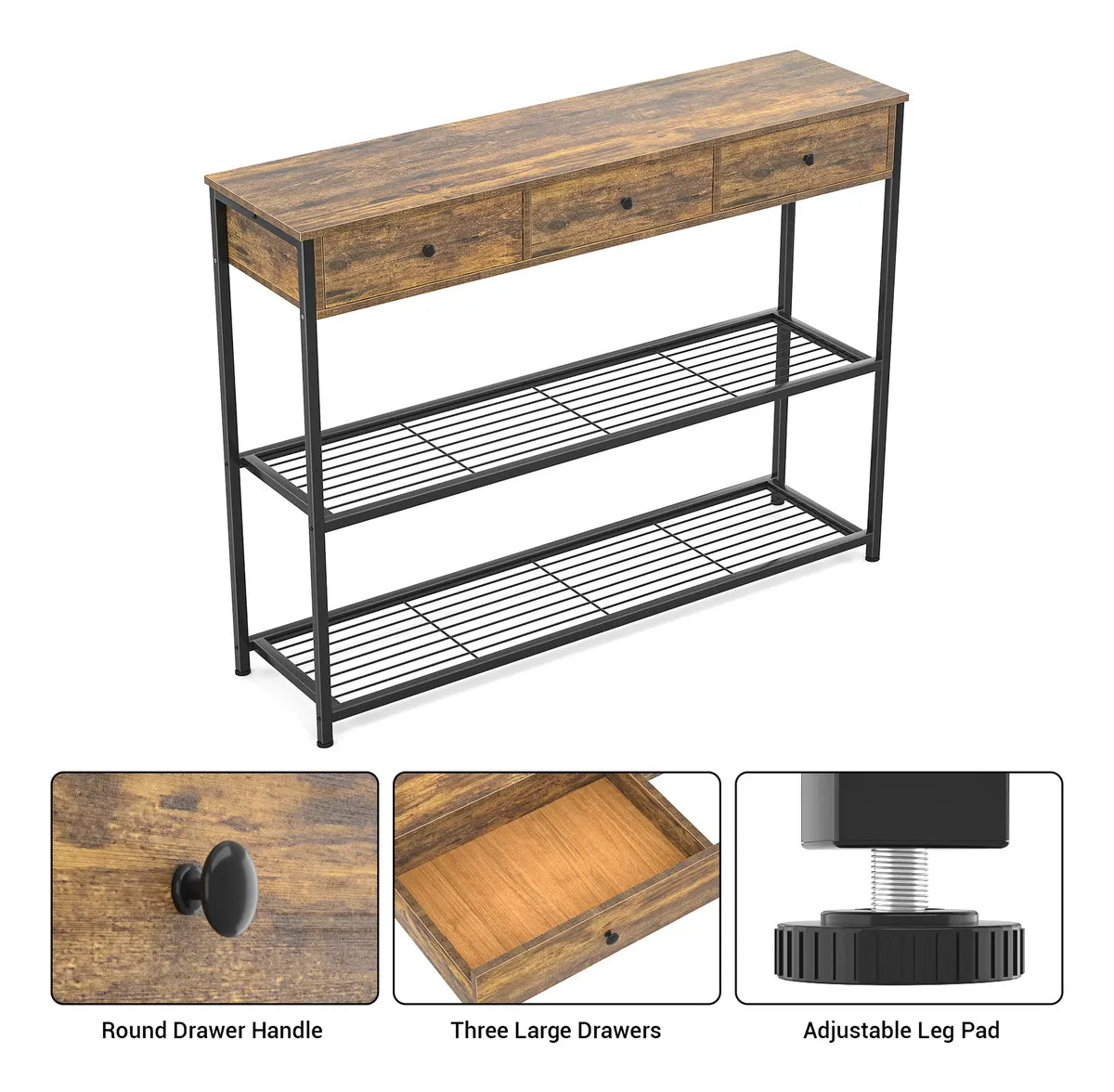 Mesa De Arrime Recibidor 3 Cajones 2 Estantes Living