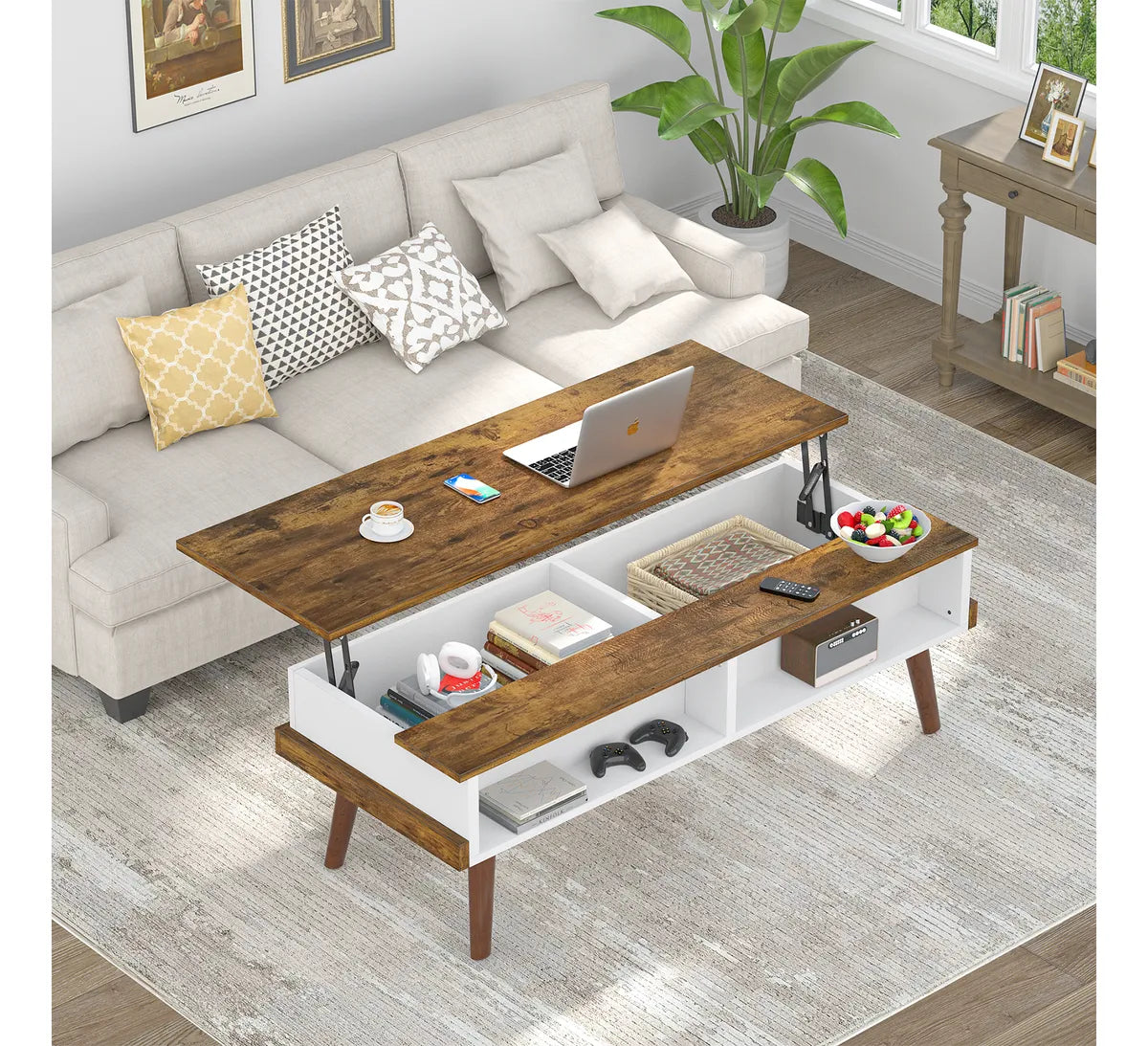 Mesa Ratona Auxiliar De Centro Elevable C/2 Almacenamiento