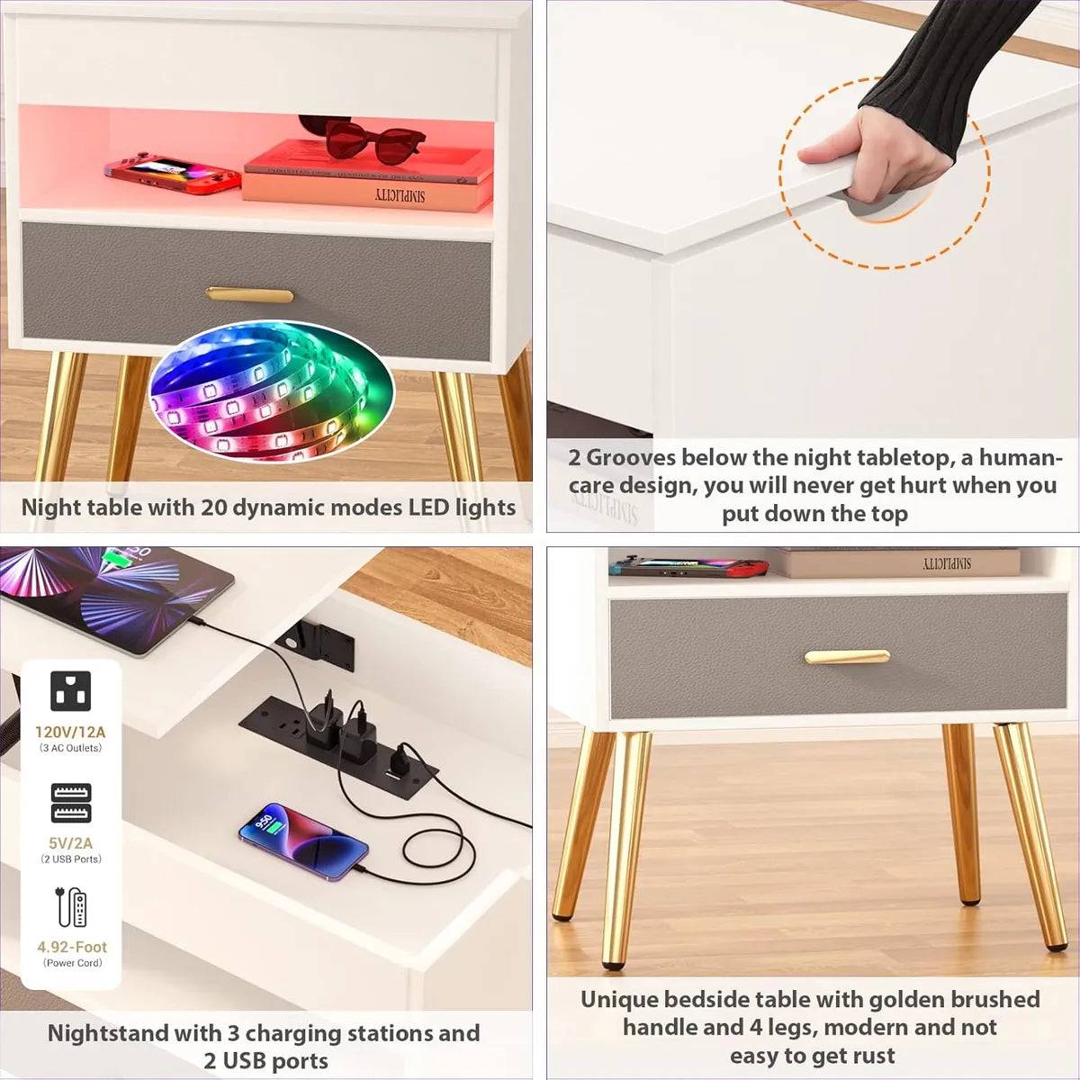 Mesas De Luz C/ Cajón, Estación De Carga Tapa Aérea Dormitorio