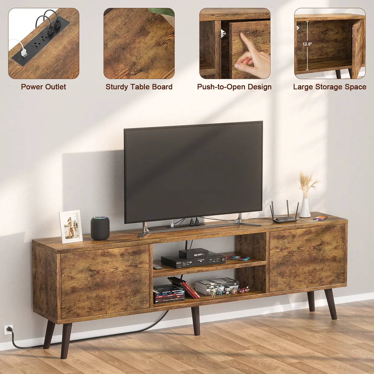 Rack Tv 2 Estantes 2 Cajones C/ Toma Corriente Incorporado