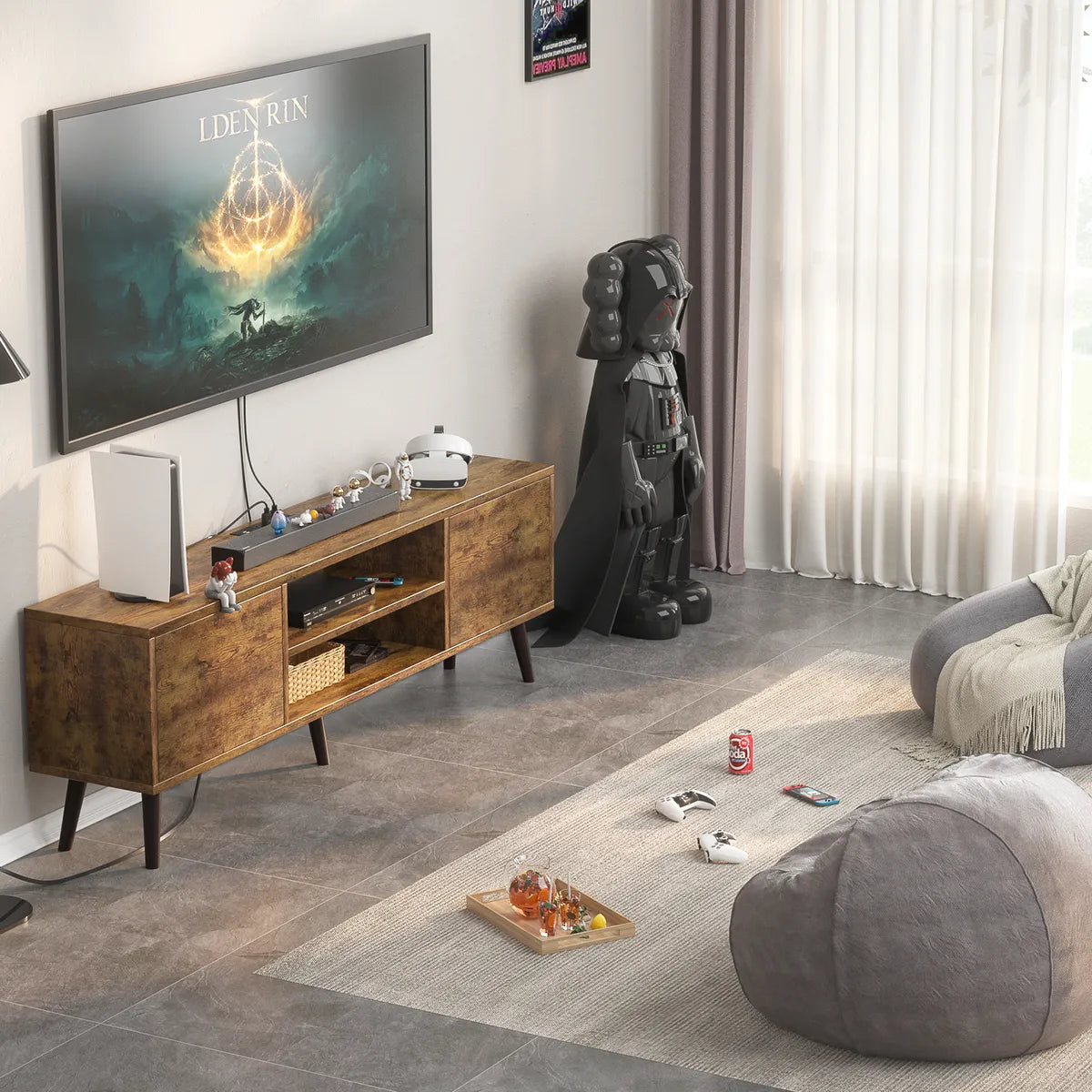 Rack Tv 2 Estantes 2 Cajones C/ Toma Corriente Incorporado