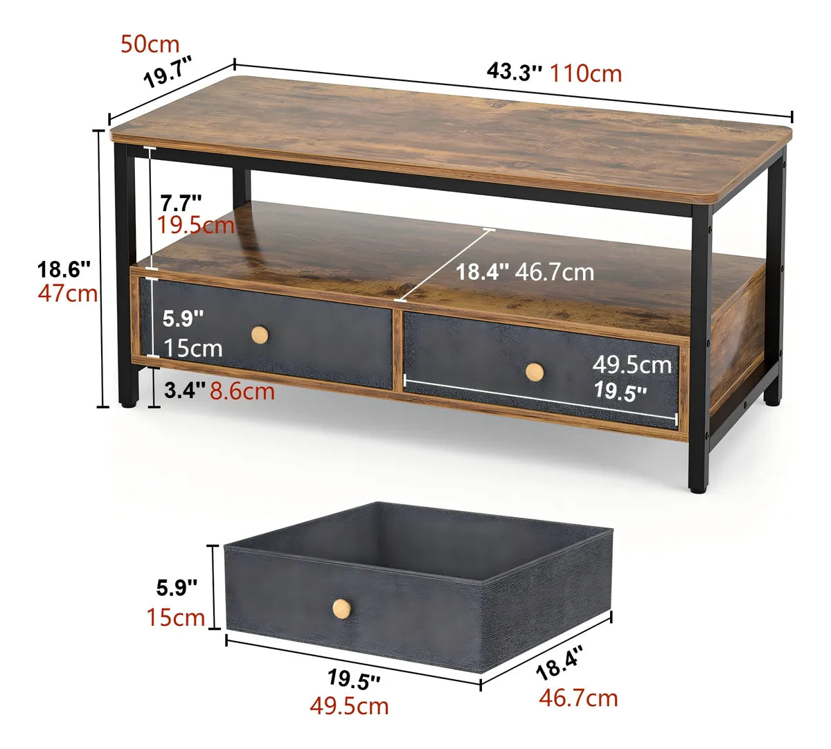 Mesa Ratona De Centro Con Estante Y Dos Cajones