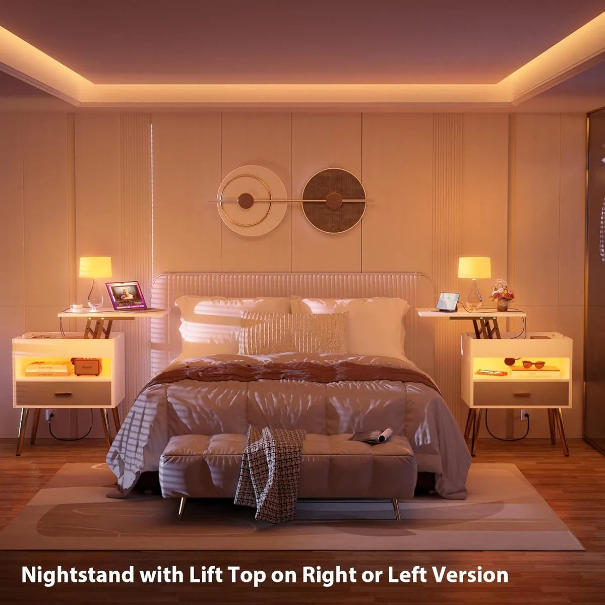 Mesas De Luz C/ Cajón, Estación De Carga Tapa Aérea Dormitorio