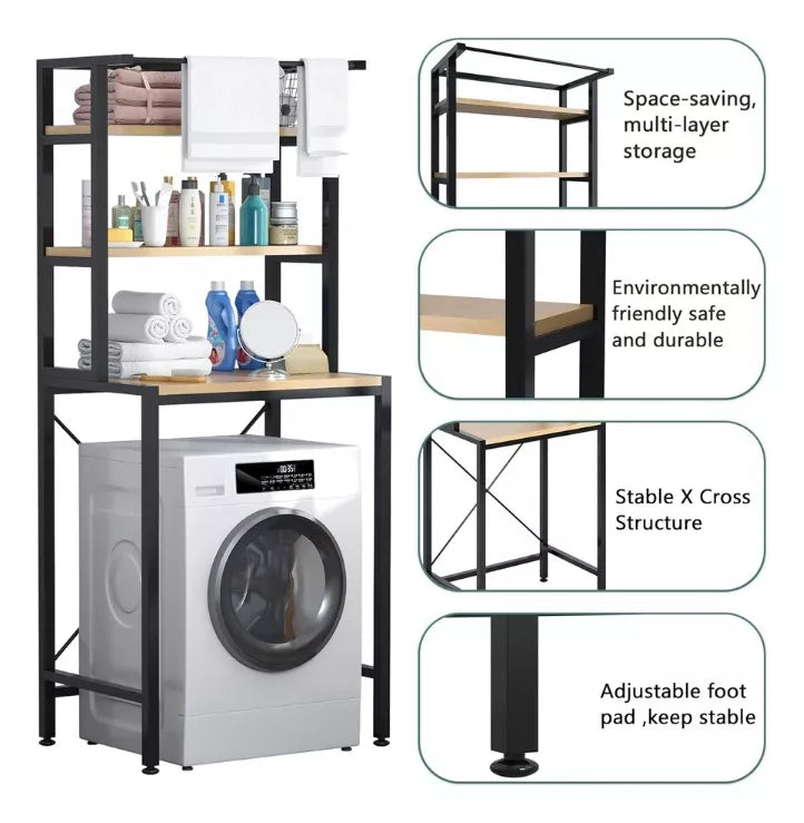 Estantería Mueble Acero Y Madera Multiuso P/ Lavarropa Baño