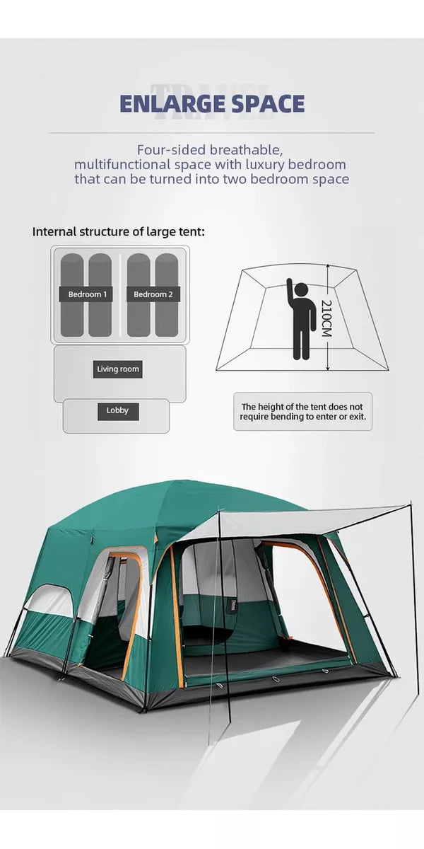 Carpa Camping 5 A 12 Pers 2 Habitaciones 1 Living Impermeable